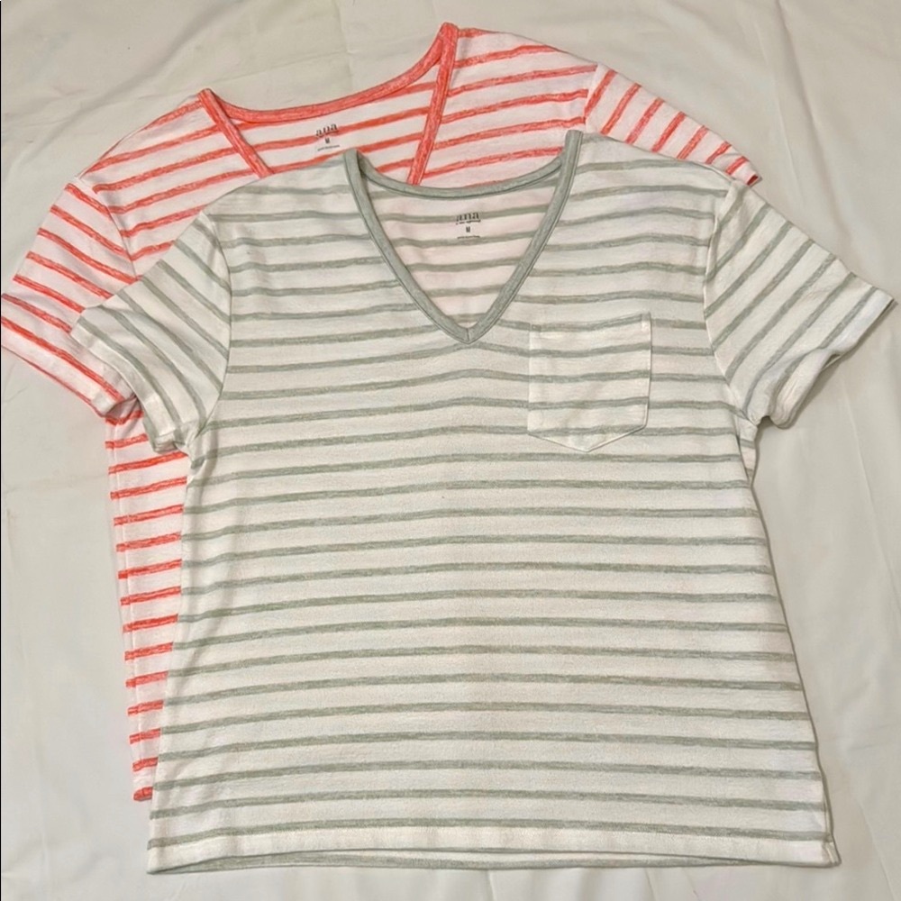 2 Tees a.n.a Striped V-Neck Short Sleeve  - Coral and Sage